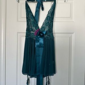 Teal Lace Lingerie with Satin Accents